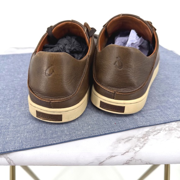 OluKai Kahu Pahaha Leather Brown Lace Up Casual‎ Sneakers Men US 11 Boat Shoes - Picture 5 of 7